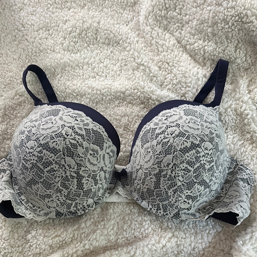 Torrid Blue and White Lace Bra with Full Coverage